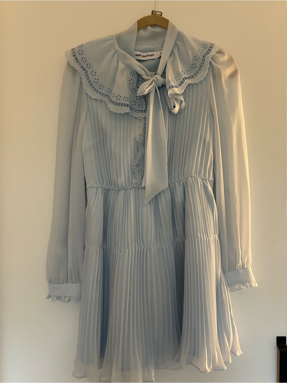 self-portrait Blue Collar Chiffon Mini Dress Long Sleeve US 6